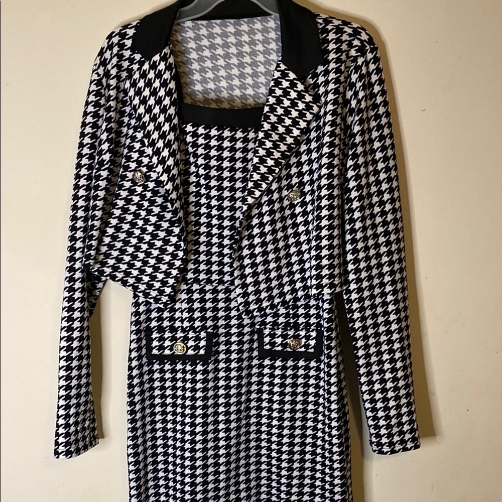 SOLD. 
Black and White Houndstooth Dress & Jacket with it’s Tailored Fit